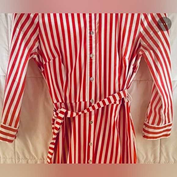Forever 21 Striped Button Down Midi Dress - White Red/Pink - Size S - Picture 4 of 6